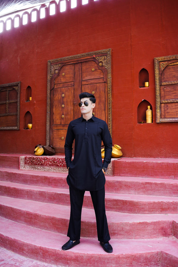 Black - Kurta Pants - KPSFBL7214