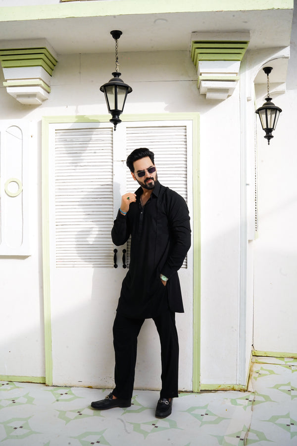 Black - Kurta Pants - KPSFBL7214